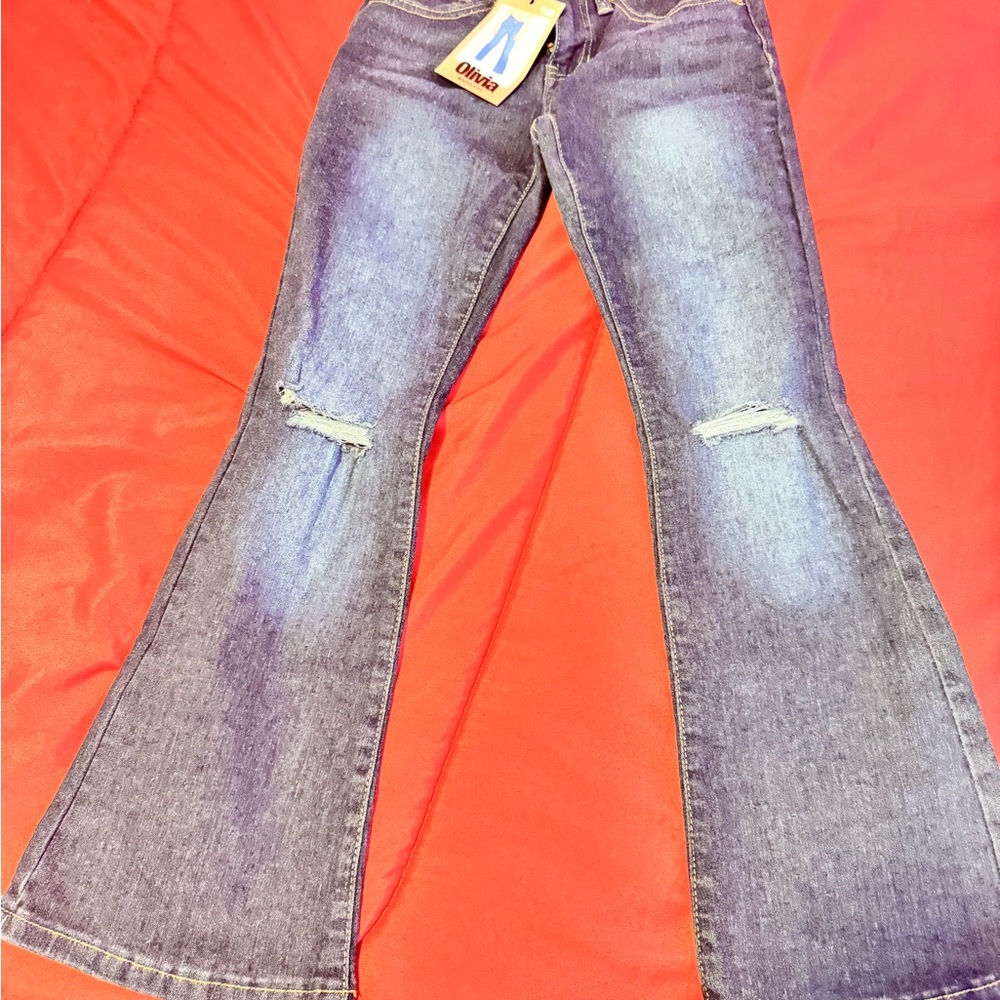 Vintage Blue Flared Distressed Jeans